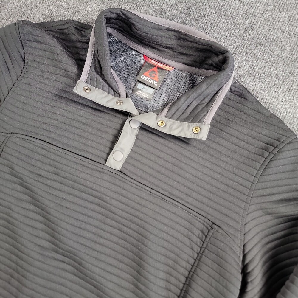 Gerry Mens Ribbed Snap Neck Pullover Jacket Black Medium Outdoor Hiking Active